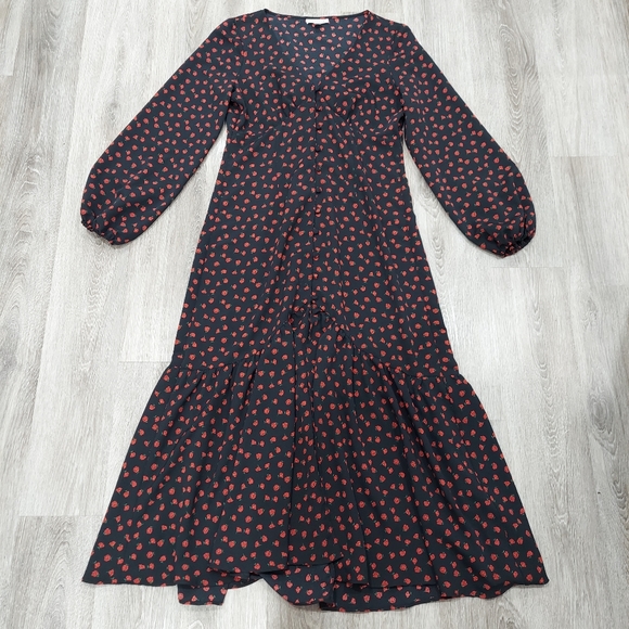 NWOT Topshop Black Floral Rose Printed Midi Dress - Picture 3 of 8